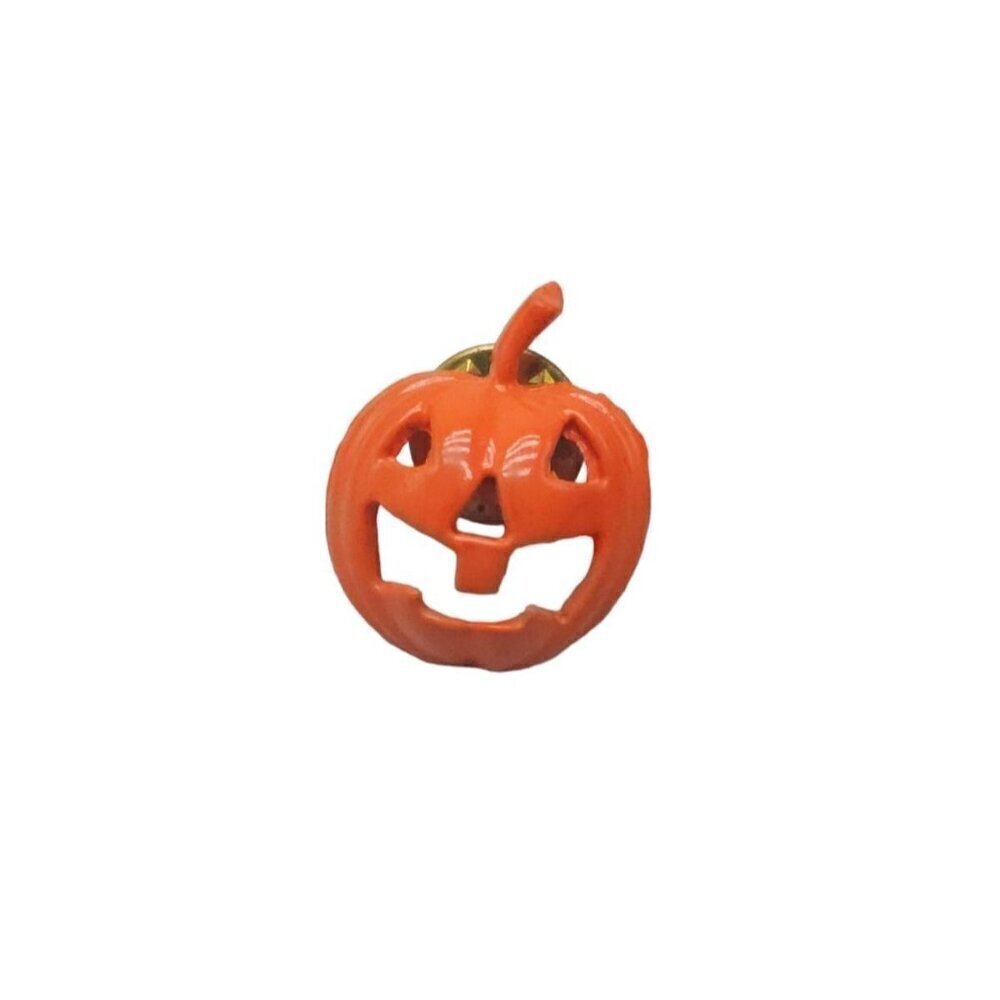 Orange Enamel Halloween Jack-O-Lantern Brooch Pin Vintage